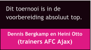 Dennis Bergkamp en Heini Otto  (trainers AFC Ajax) Dit toernooi is in de  voorbereiding absoluut top.